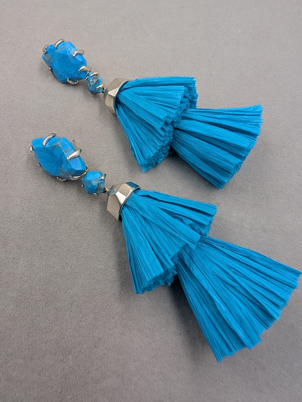 Kendra Scott Denise 3-in-1 Turquoise Blue Howlite Raffia Tassel Earrings 1310